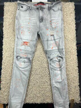 Switch Remarkable Jeans Men's 38x32 Slim Taper Fit Front Pockets Distress Washed
